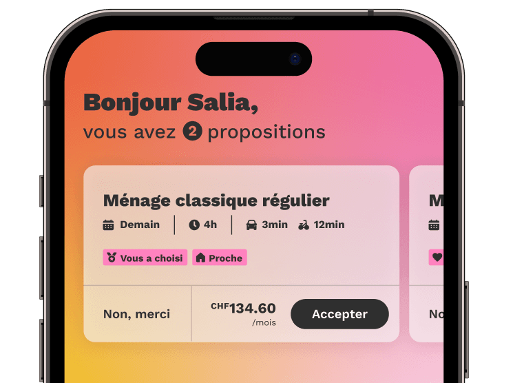 Un écran de smartphone montrant une demande de service sur l'application Wecasa.